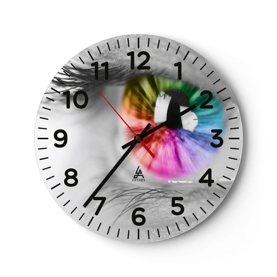 Zegar ścienny - Patrzeć na świat kolorowo - 40x40cm - Abstrakcja Kolorowe Oko 3D - Okrągły zegar szklany - Nowoczeny Stylowy Zegar do salonu do kuchni - Cichy i Modny zegar ARTTOR