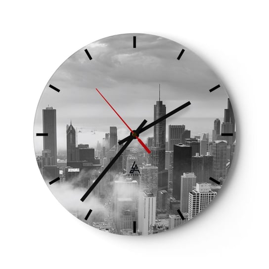 Zegar ścienny - Pejzaż amerykański - 30x30cm - Architektura Miasto Stany Zjednoczone - Okrągły zegar na szkle - Nowoczeny Stylowy Zegar do salonu do kuchni - Cichy i Modny zegar ARTTOR