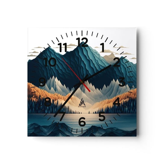 Zegar ścienny - Pejzaż górski doskonały - 30x30cm - 3D Góry Ostre - Kwadratowy zegar ścienny - Nowoczeny Stylowy Zegar do salonu do kuchni - Cichy i Modny zegar ARTTOR