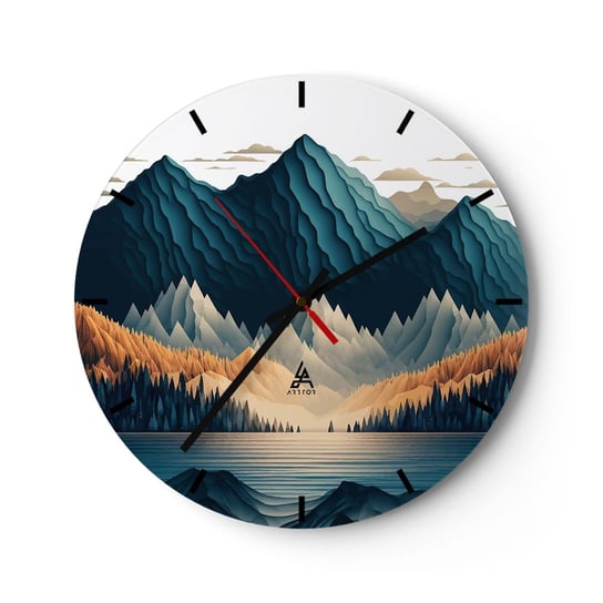 Zegar ścienny - Pejzaż górski doskonały - 30x30cm - 3D Góry Ostre - Okrągły zegar na szkle - Nowoczeny Stylowy Zegar do salonu do kuchni - Cichy i Modny zegar ARTTOR