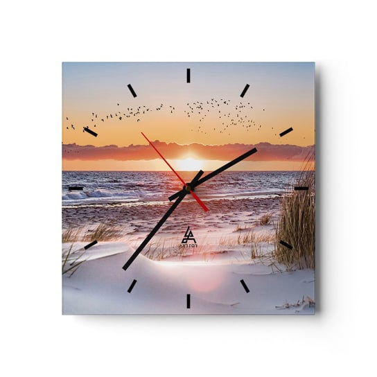 Zegar ścienny - Pejzaż horyzontalny - 40x40cm - Krajobraz Morze Plaża - Kwadratowy zegar ścienny - Nowoczeny Stylowy Zegar do salonu do kuchni - Cichy i Modny zegar ARTTOR