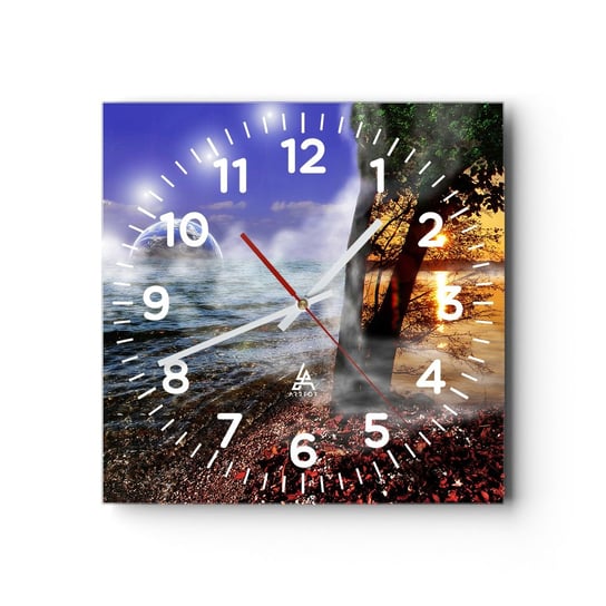 Zegar ścienny - Pejzaż surrealistyczny - jedność natury - 40x40cm - Środowisk Krajobraz Abstrakcja - Kwadratowy zegar szklany - Nowoczeny Stylowy Zegar do salonu do kuchni - Cichy i Modny zegar ARTTOR
