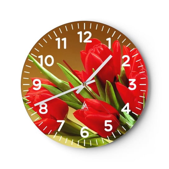 Zegar ścienny - Pęk wiosennej radości - 30x30cm - Kwiaty Tulipany Bukiet Kwiatów - Okrągły zegar ścienny - Nowoczeny Stylowy Zegar do salonu do kuchni - Cichy i Modny zegar ARTTOR