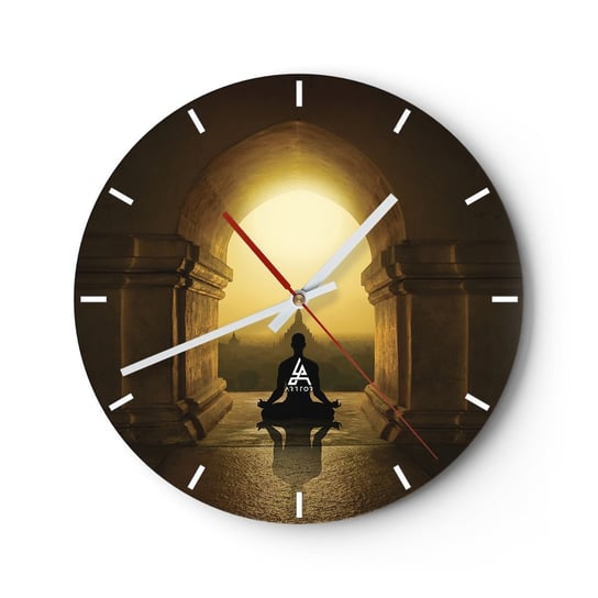 Zegar ścienny - Pełna harmonia - 30x30cm - Medytacja Świątynia Budda - Okrągły zegar na szkle - Nowoczeny Stylowy Zegar do salonu do kuchni - Cichy i Modny zegar ARTTOR