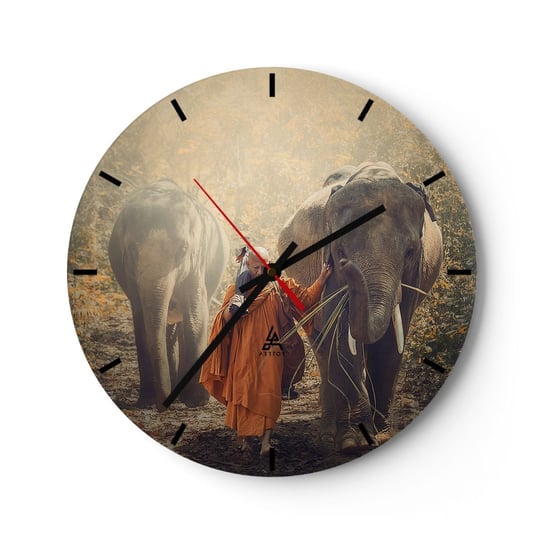 Zegar ścienny - Pełne zrozumienie - 40x40cm - Azja Słoń Mnich - Okrągły zegar ścienny - Nowoczeny Stylowy Zegar do salonu do kuchni - Cichy i Modny zegar ARTTOR