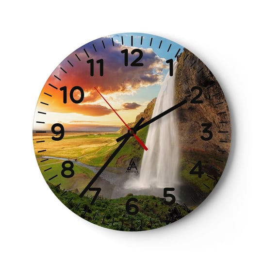 Zegar ścienny - Pełnia islandzkiego lata - 30x30cm - Krajobraz Wodospad Islandia - Okrągły zegar ścienny - Nowoczeny Stylowy Zegar do salonu do kuchni - Cichy i Modny zegar ARTTOR