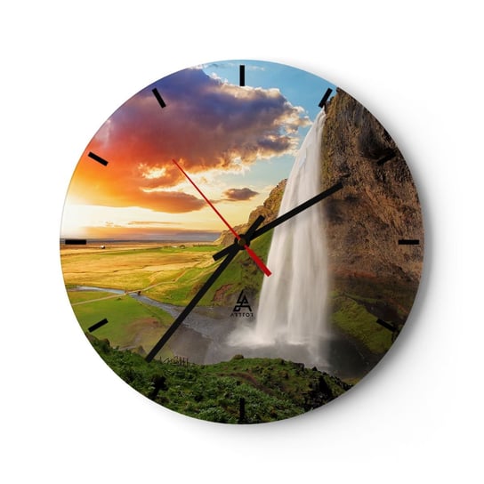 Zegar ścienny - Pełnia islandzkiego lata - 40x40cm - Krajobraz Wodospad Islandia - Okrągły zegar ścienny - Nowoczeny Stylowy Zegar do salonu do kuchni - Cichy i Modny zegar ARTTOR