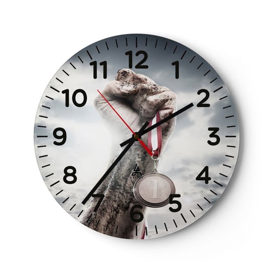 Zegar ścienny - Per aspera ad astra - 40x40cm - Sport Medal Sportowy 3D - Okrągły zegar szklany - Nowoczeny Stylowy Zegar do salonu do kuchni - Cichy i Modny zegar ARTTOR