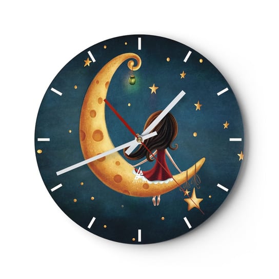 Zegar ścienny - Pewnego razu… - 30x30cm - Dla Dzieci Dziewczynka Księżyc - Okrągły zegar na szkle - Nowoczeny Stylowy Zegar do salonu do kuchni - Cichy i Modny zegar ARTTOR