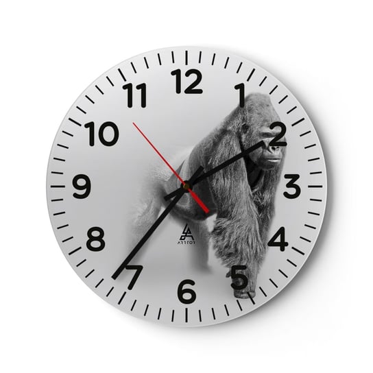Zegar ścienny - Pewny swej siły - 30x30cm - Zwierzęta Goryl Małpa - Okrągły zegar ścienny - Nowoczeny Stylowy Zegar do salonu do kuchni - Cichy i Modny zegar ARTTOR