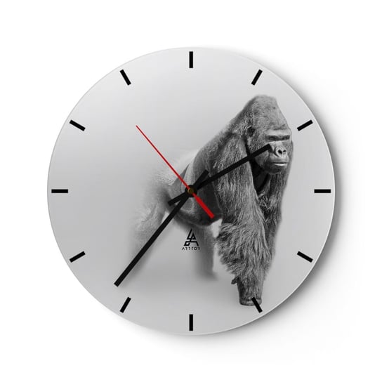 Zegar ścienny - Pewny swej siły - 40x40cm - Zwierzęta Goryl Małpa - Okrągły zegar ścienny - Nowoczeny Stylowy Zegar do salonu do kuchni - Cichy i Modny zegar ARTTOR