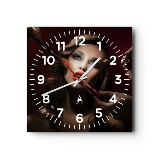 Zegar ścienny - Piękna rozmarzona - 30x30cm - Kobieta Makijaż Aktorka - Kwadratowy zegar ścienny - Nowoczeny Stylowy Zegar do salonu do kuchni - Cichy i Modny zegar ARTTOR