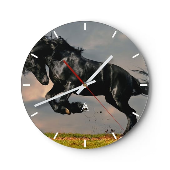 Zegar ścienny - Piękny i wolny - 30x30cm - Zwierzęta Koń Krajobraz - Okrągły zegar na szkle - Nowoczeny Stylowy Zegar do salonu do kuchni - Cichy i Modny zegar ARTTOR