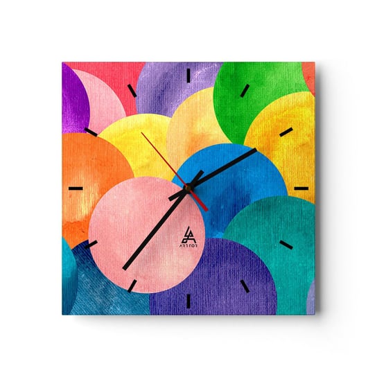 Zegar ścienny - Pierwotna pełnia życia - 30x30cm - Abstrakcja Sztuka Kolorowe Kule - Kwadratowy zegar na szkle - Nowoczeny Stylowy Zegar do salonu do kuchni - Cichy i Modny zegar ARTTOR