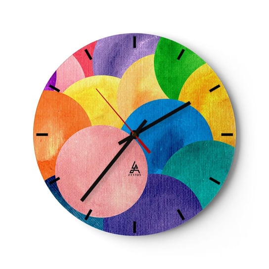 Zegar ścienny - Pierwotna pełnia życia - 30x30cm - Abstrakcja Sztuka Kolorowe Kule - Okrągły zegar na szkle - Nowoczeny Stylowy Zegar do salonu do kuchni - Cichy i Modny zegar ARTTOR