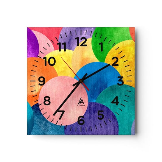 Zegar ścienny - Pierwotna pełnia życia - 40x40cm - Abstrakcja Sztuka Kolorowe Kule - Kwadratowy zegar szklany - Nowoczeny Stylowy Zegar do salonu do kuchni - Cichy i Modny zegar ARTTOR