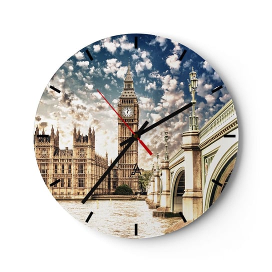 Zegar ścienny - Pierzaste obłoki nad  Tamizą - 40x40cm - Miasto Londyn Anglia - Okrągły zegar ścienny - Nowoczeny Stylowy Zegar do salonu do kuchni - Cichy i Modny zegar ARTTOR