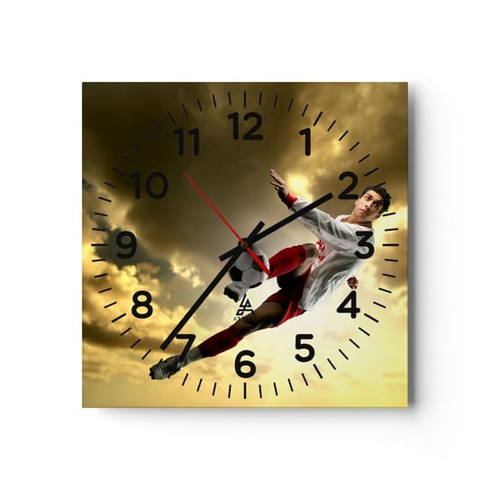Zegar ścienny - Piłkarskie niebo - 40x40cm - Sport Piłkarz Piłka Nożna - Kwadratowy zegar szklany - Nowoczeny Stylowy Zegar do salonu do kuchni - Cichy i Modny zegar ARTTOR