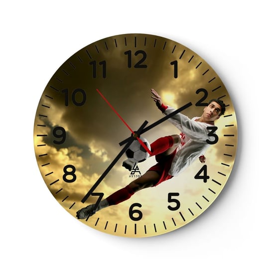 Zegar ścienny - Piłkarskie niebo - 40x40cm - Sport Piłkarz Piłka Nożna - Okrągły zegar szklany - Nowoczeny Stylowy Zegar do salonu do kuchni - Cichy i Modny zegar ARTTOR