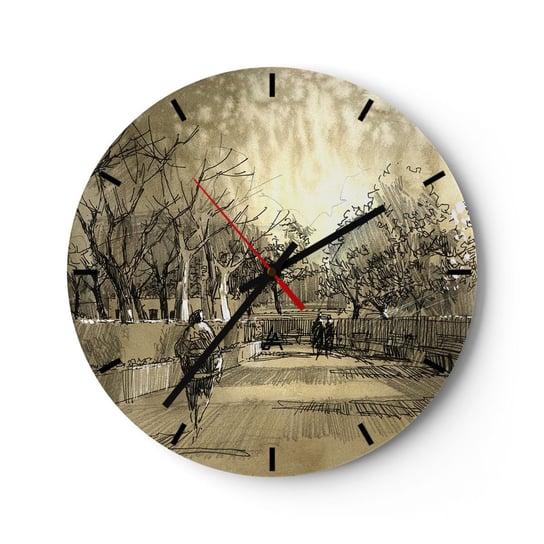 Zegar ścienny - Piórkiem zatrzymana chwila - 40x40cm - Alejka Parkowa Park Sepia - Okrągły zegar ścienny - Nowoczeny Stylowy Zegar do salonu do kuchni - Cichy i Modny zegar ARTTOR