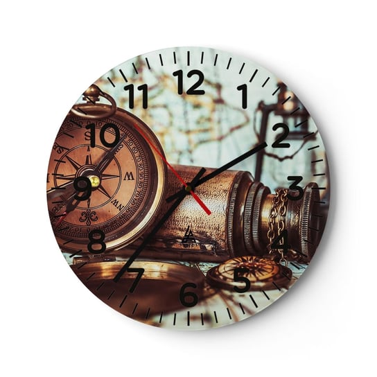 Zegar ścienny - Piracka przygoda na Karaibach czeka - 30x30cm - Marynistyczne Piraci Kompas - Okrągły zegar ścienny - Nowoczeny Stylowy Zegar do salonu do kuchni - Cichy i Modny zegar ARTTOR