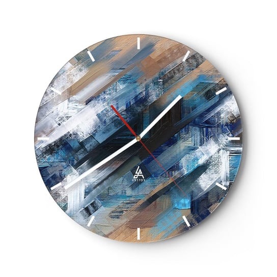 Zegar ścienny - Po błękitnym skosie - 30x30cm - Sztuka Abstrakcja Farby - Okrągły zegar na szkle - Nowoczeny Stylowy Zegar do salonu do kuchni - Cichy i Modny zegar ARTTOR