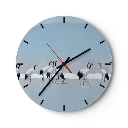 Zegar ścienny - Po gorącym dniu - 30x30cm - Ptaki Żurawie Natura - Okrągły zegar na szkle - Nowoczeny Stylowy Zegar do salonu do kuchni - Cichy i Modny zegar ARTTOR