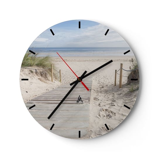 Zegar ścienny - Po horyzont - 30x30cm - Krajobraz Morska Wydma Morze - Okrągły zegar na szkle - Nowoczeny Stylowy Zegar do salonu do kuchni - Cichy i Modny zegar ARTTOR