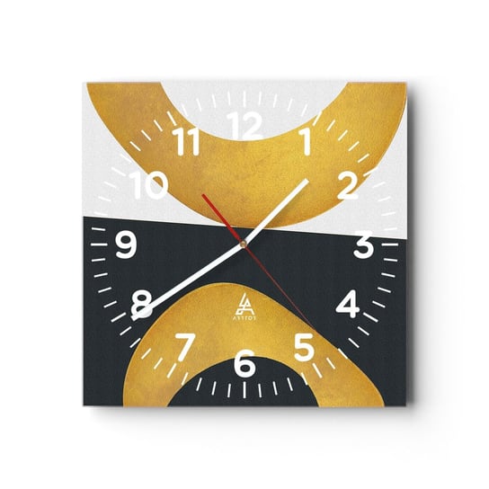 Zegar ścienny - Po pierwsze: złoto - 40x40cm - Abstrakcja Kształty Koła - Kwadratowy zegar szklany - Nowoczeny Stylowy Zegar do salonu do kuchni - Cichy i Modny zegar ARTTOR