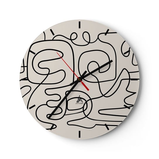 Zegar ścienny - Po śladzie - 30x30cm - Abstrakcja Sztuka Lineart - Okrągły zegar na szkle - Nowoczeny Stylowy Zegar do salonu do kuchni - Cichy i Modny zegar ARTTOR
