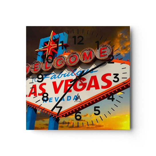 Zegar ścienny - Po uśmiech losu - 30x30cm - Podróże Las Vegas Miasto - Kwadratowy zegar ścienny - Nowoczeny Stylowy Zegar do salonu do kuchni - Cichy i Modny zegar ARTTOR