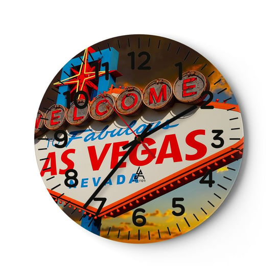 Zegar ścienny - Po uśmiech losu - 30x30cm - Podróże Las Vegas Miasto - Okrągły zegar ścienny - Nowoczeny Stylowy Zegar do salonu do kuchni - Cichy i Modny zegar ARTTOR