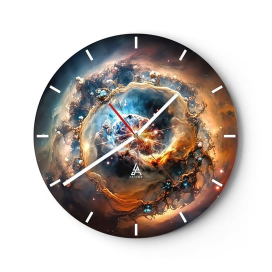 Zegar ścienny - Początek - 30x30cm - Wszechświat Kosmos Galaktyka - Okrągły zegar na szkle - Nowoczeny Stylowy Zegar do salonu do kuchni - Cichy i Modny zegar ARTTOR