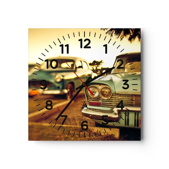 Zegar ścienny - Poczekamy, zobaczymy - 30x30cm - Samochód Kuba Motoryzacja - Kwadratowy zegar ścienny - Nowoczeny Stylowy Zegar do salonu do kuchni - Cichy i Modny zegar ARTTOR