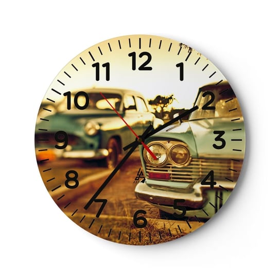 Zegar ścienny - Poczekamy, zobaczymy - 30x30cm - Samochód Kuba Motoryzacja - Okrągły zegar ścienny - Nowoczeny Stylowy Zegar do salonu do kuchni - Cichy i Modny zegar ARTTOR