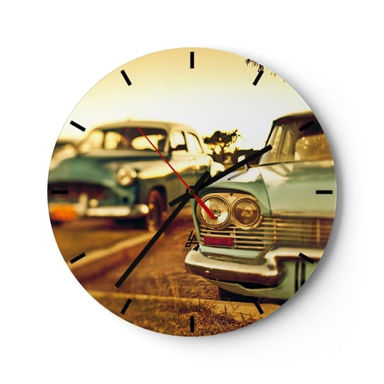 Zegar ścienny - Poczekamy, zobaczymy - 40x40cm - Samochód Kuba Motoryzacja - Okrągły zegar ścienny - Nowoczeny Stylowy Zegar do salonu do kuchni - Cichy i Modny zegar ARTTOR