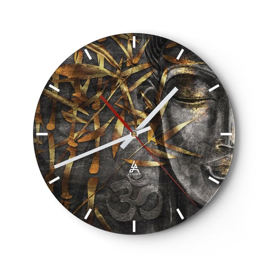 Zegar ścienny - Poczuj spokój - 30x30cm - Budda Kultura Azja - Okrągły zegar na szkle - Nowoczeny Stylowy Zegar do salonu do kuchni - Cichy i Modny zegar ARTTOR