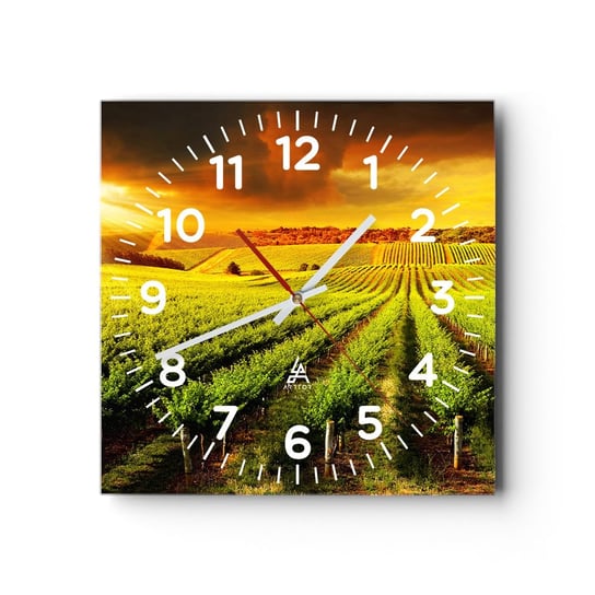 Zegar ścienny - Pod australijskim słońcem - 40x40cm - Krajobraz Winnica Australia - Kwadratowy zegar szklany - Nowoczeny Stylowy Zegar do salonu do kuchni - Cichy i Modny zegar ARTTOR