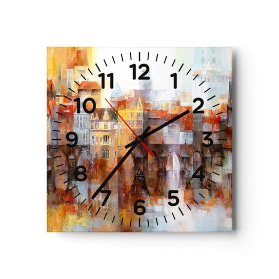 Zegar ścienny - Pod mostem też pięknie - 40x40cm - Miasto Praga Architektura - Kwadratowy zegar szklany - Nowoczeny Stylowy Zegar do salonu do kuchni - Cichy i Modny zegar ARTTOR