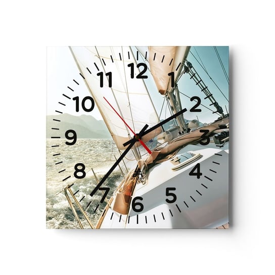 Zegar ścienny - Pod pełnymi żaglami - 30x30cm - Jacht Żeglarstwo Morze - Kwadratowy zegar ścienny - Nowoczeny Stylowy Zegar do salonu do kuchni - Cichy i Modny zegar ARTTOR