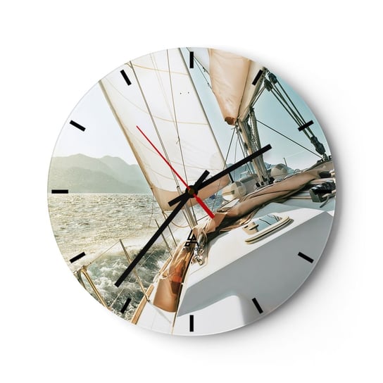 Zegar ścienny - Pod pełnymi żaglami - 30x30cm - Jacht Żeglarstwo Morze - Okrągły zegar na szkle - Nowoczeny Stylowy Zegar do salonu do kuchni - Cichy i Modny zegar ARTTOR