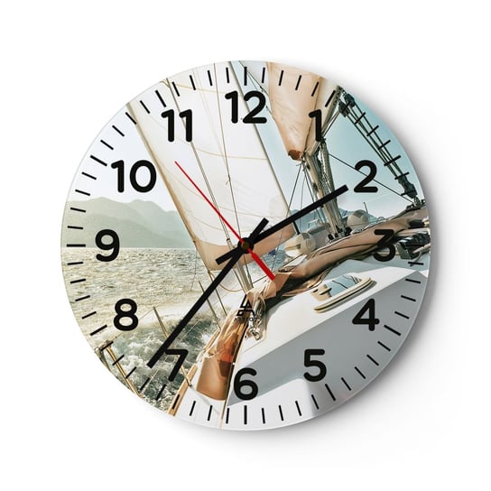 Zegar ścienny - Pod pełnymi żaglami - 30x30cm - Jacht Żeglarstwo Morze - Okrągły zegar ścienny - Nowoczeny Stylowy Zegar do salonu do kuchni - Cichy i Modny zegar ARTTOR