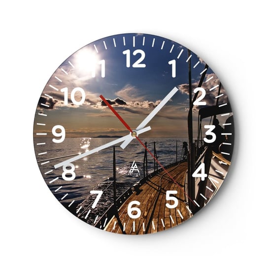 Zegar ścienny - Pod żaglami w stronę słońca - 30x30cm - Marynistyczne Jacht Morze - Okrągły zegar ścienny - Nowoczeny Stylowy Zegar do salonu do kuchni - Cichy i Modny zegar ARTTOR