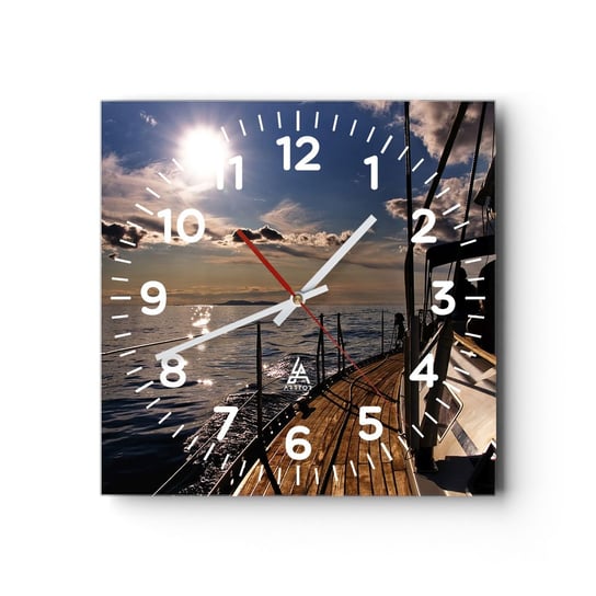 Zegar ścienny - Pod żaglami w stronę słońca - 40x40cm - Marynistyczne Jacht Morze - Kwadratowy zegar szklany - Nowoczeny Stylowy Zegar do salonu do kuchni - Cichy i Modny zegar ARTTOR