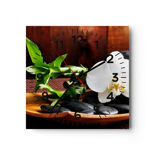 Zegar ścienny - Poddaj się dotykowi natury - 30x30cm - Kwiaty Orchidea Storczyk - Kwadratowy zegar ścienny - Nowoczeny Stylowy Zegar do salonu do kuchni - Cichy i Modny zegar ARTTOR