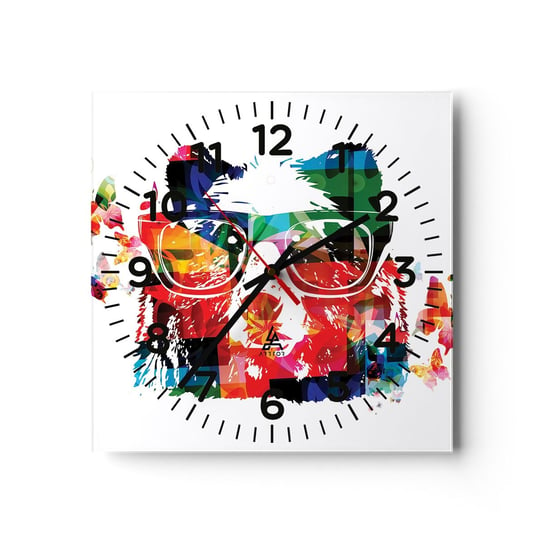 Zegar ścienny - Podoba misie! - 30x30cm - Abstrakcja Niedźwiedź Okulary - Kwadratowy zegar ścienny - Nowoczeny Stylowy Zegar do salonu do kuchni - Cichy i Modny zegar ARTTOR