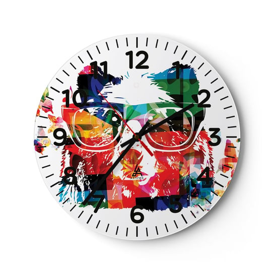 Zegar ścienny - Podoba misie! - 30x30cm - Abstrakcja Niedźwiedź Okulary - Okrągły zegar ścienny - Nowoczeny Stylowy Zegar do salonu do kuchni - Cichy i Modny zegar ARTTOR