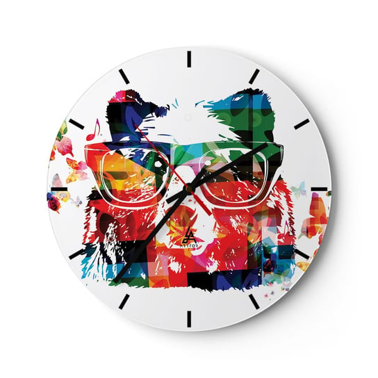 Zegar ścienny - Podoba misie! - 40x40cm - Abstrakcja Niedźwiedź Okulary - Okrągły zegar ścienny - Nowoczeny Stylowy Zegar do salonu do kuchni - Cichy i Modny zegar ARTTOR