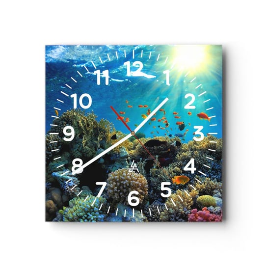 Zegar ścienny - Podwodne skarby - 30x30cm - Rafa Koralowa Ocean Morski - Kwadratowy zegar ścienny - Nowoczeny Stylowy Zegar do salonu do kuchni - Cichy i Modny zegar ARTTOR