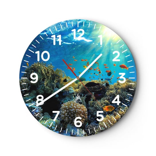 Zegar ścienny - Podwodne skarby - 30x30cm - Rafa Koralowa Ocean Morski - Okrągły zegar ścienny - Nowoczeny Stylowy Zegar do salonu do kuchni - Cichy i Modny zegar ARTTOR